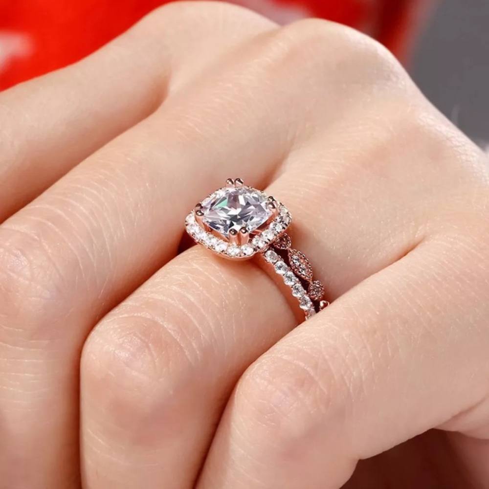 Rose Gold Cubic Zirconia Ring Set - Picture 4 of 5